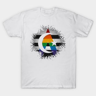 Paint Splatter LGBT Ally Pride Flag Star and Crescent Symbol T-Shirt